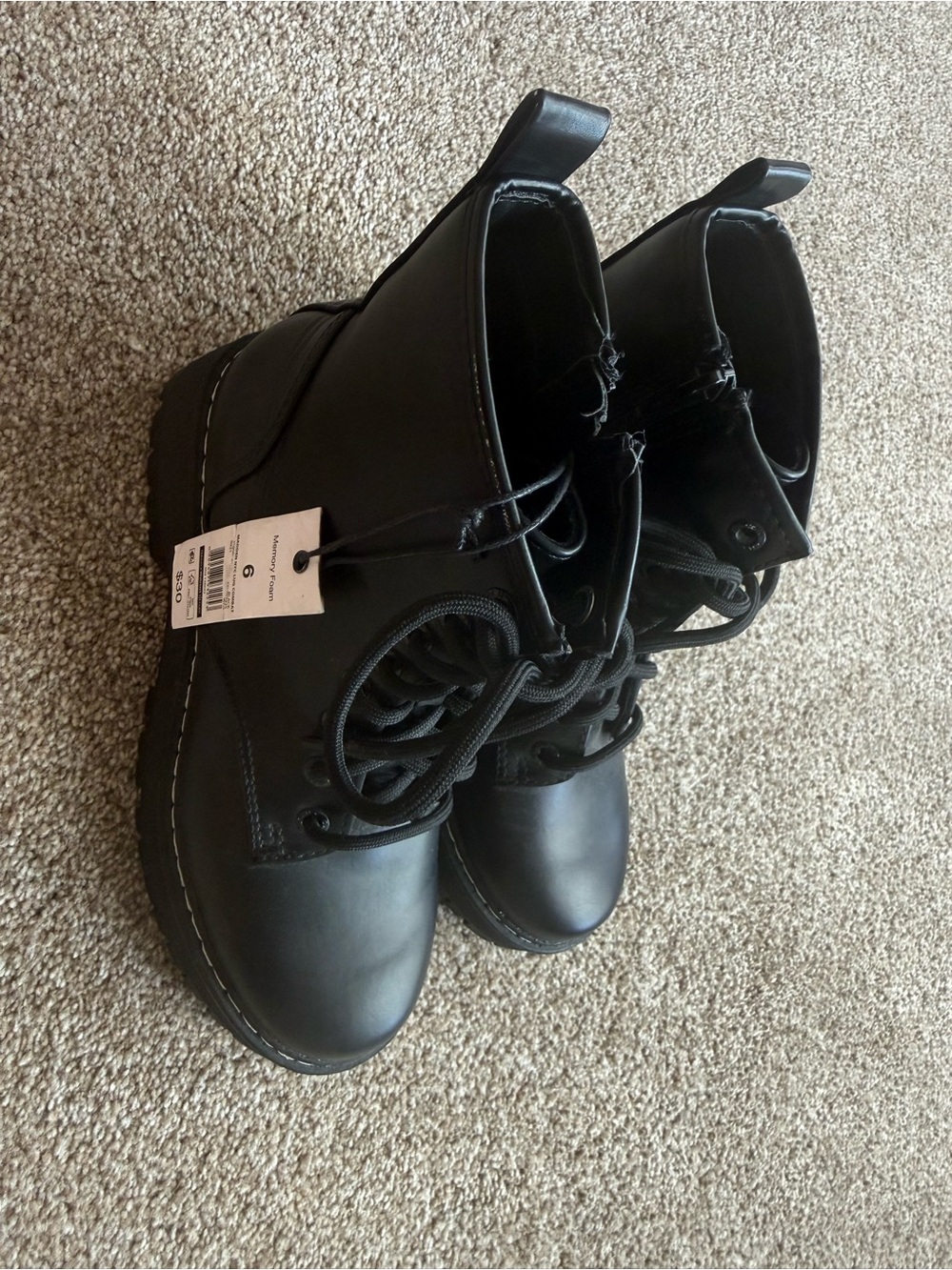 Women's Black Lace-Up Platform Combat Boots / Size 6 / NWT